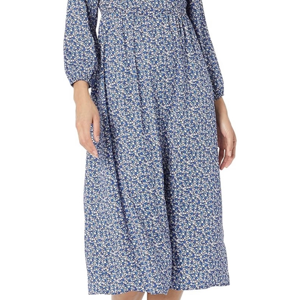 Amazon Essentials Blue and White Pleated Midi Dress